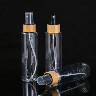 Body Material PET 100ml 120ml 250ml Empty Clear Plastic Bottle with Fine Mist Bamboo Black Sprayer for Cosmetic Packaging