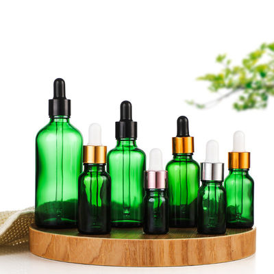 Sealing Type Dropper Green Frosted Glass Cosmetic Bottle 10ml 15ml 30ml 50ml for Face Serum and Face Oil Container Packaging