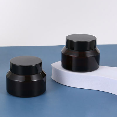 Sloping Shoulders 15g 20g 30g 50g 100g Amber Black Matte Glass Cream Jar with Glossy Black Cap Samples Process 2-3 days