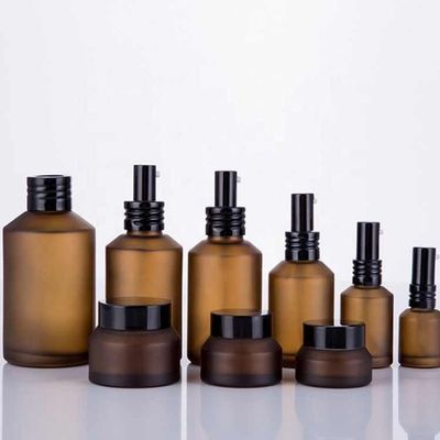 Sloping Shoulders 15g 20g 30g 50g 100g Amber Black Matte Glass Cream Jar with Glossy Black Cap Samples Process 2-3 days