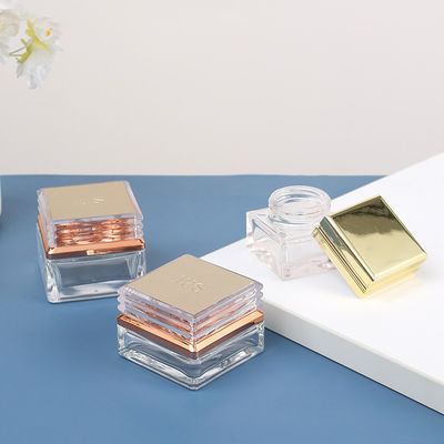 15g 30g 50g Clear Square Glass Cosmetic Jar with Rose Golden Lids Customized Colors and Senior PAK Luxury