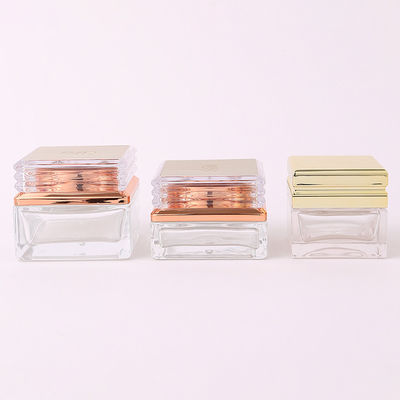 15g 30g 50g Clear Square Glass Cosmetic Jar with Rose Golden Lids Customized Colors and Senior PAK Luxury