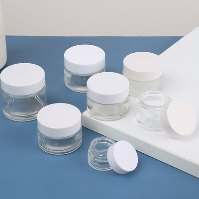 Empty Glossy or Matte Round Shaped Cosmetic Glass Cream Jars with Lid Collar Material Glass 5g 10g 15g 20g 60g Industrial