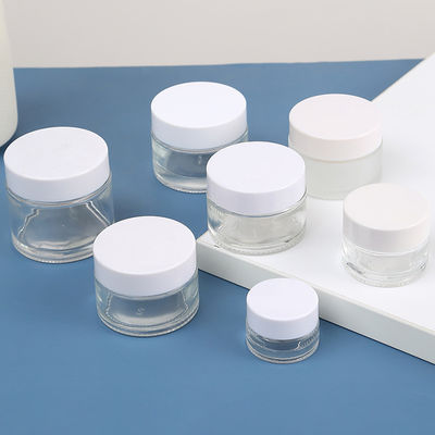 Empty Glossy or Matte Round Shaped Cosmetic Glass Cream Jars with Lid Collar Material Glass 5g 10g 15g 20g 60g Industrial