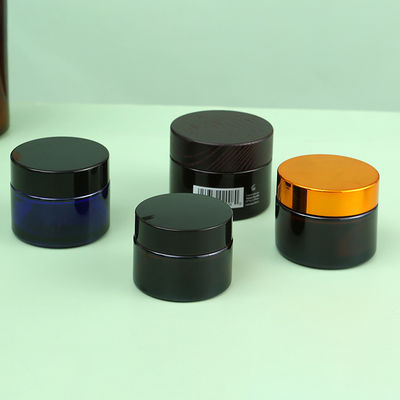 Customized Colors Matte Black Soft Touch Blue Green Amber Glass Cream Jar With Gold Black Sliver Aluminium Cap 5g 10g 15g 30g 50g 100g