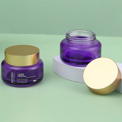 Luxury Empty Glass Face Cream Jar 30g Refillable Body Butter Jars 1oz Cosmetic Round Purple Glass Jars with Golden Matte Lids