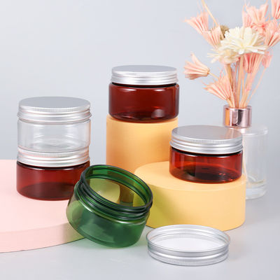 PET Food 100ml 150ml 250ml 300ml 16oz 32oz Amber Black PET Plastic Cosmetic Cream Jar with Aluminum Lid and Durable