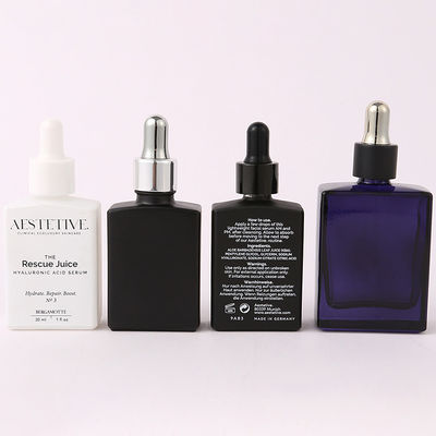 Square Shape Black White Color Perfume Glass Bottles With Metal Silver Dropper and Customized Logo Printing 10ml 15ml 30ml 50ml