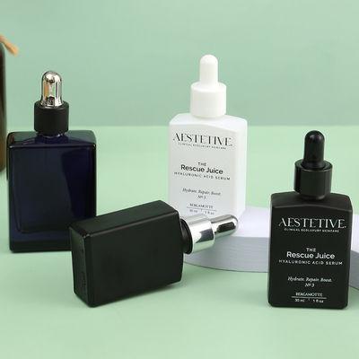 Square Shape Black White Color Perfume Glass Bottles With Metal Silver Dropper and Customized Logo Printing 10ml 15ml 30ml 50ml