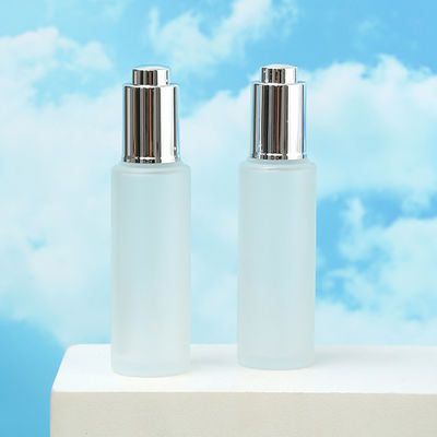 30ml Custom Clear Glass Bottle With Pressure Dropper for Cosmetic Skincare Packaging Frosted Color Collar and Free Sample