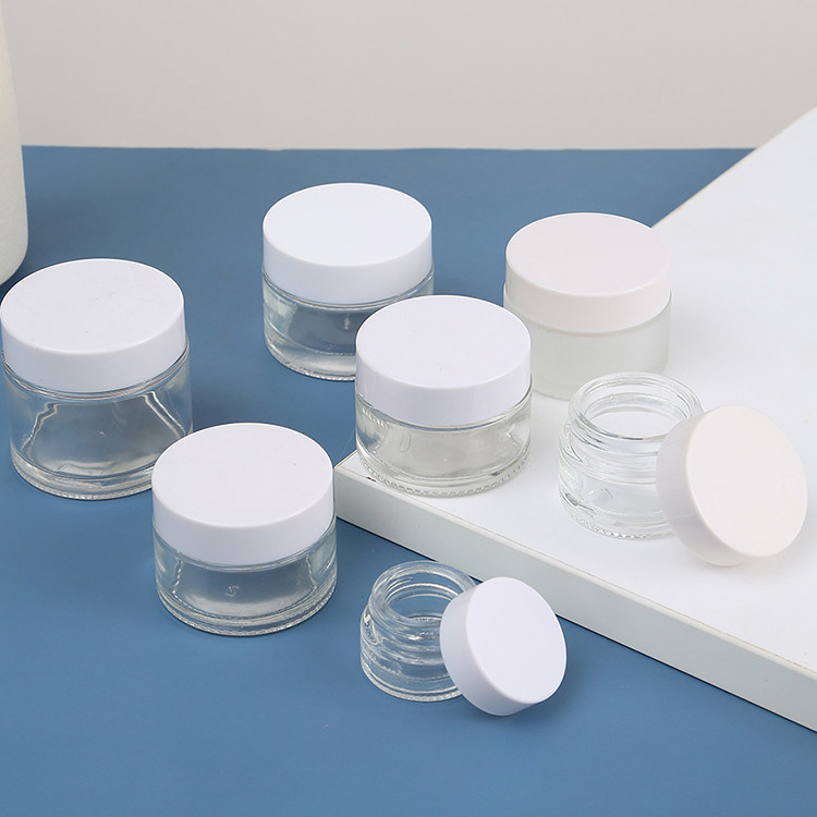 Empty Glossy or Matte Round Shaped Cosmetic Glass Cream Jars with Lid Collar Material Glass 5g 10g 15g 20g 60g Industrial